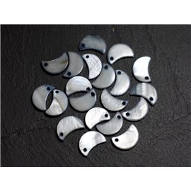 10Stk - Perlen Charms Anhänger Perlmutt Mond 13mm Schwarz Grau 4558550013002