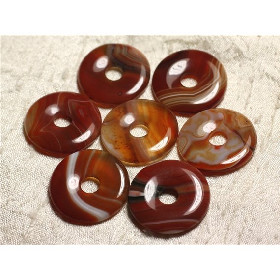 1pc - Pendentif Pierre semi précieuse - Agate Rouge Orange Donut 30mm   4558550013019