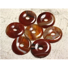 1pc - Pendente in pietra semipreziosa - Ciambella arancione in agata rossa 30 mm 4558550013019