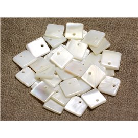 10Stk - Perlen Charms Anhänger Weiß Perlmutt Quadrat 11mm 4558550013057