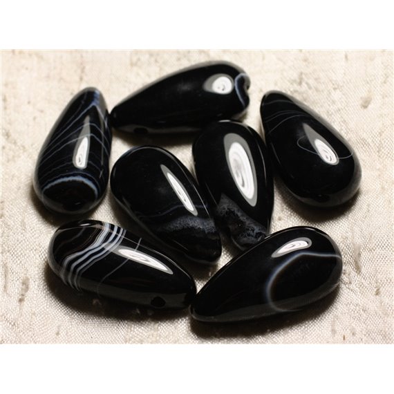 1pc - Pendentif Pierre semi précieuse - Agate Noire Goutte 40mm   4558550013262