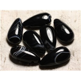 1pc - Semi Precious Stone Pendant - Black Agate Drop 40mm 4558550013262