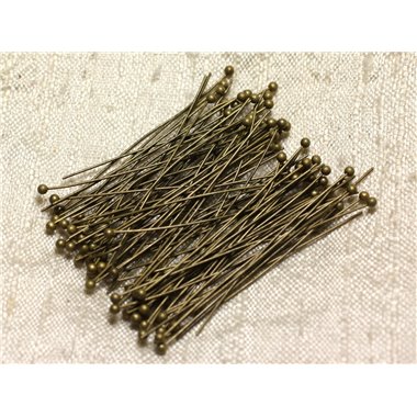 100pc - Tiges Clous à Tête Boule Métal Bronze Qualité 40 x 0.5 x 1.8 mm   4558550013347