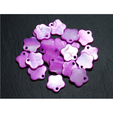 10pc - Perles Breloques Pendentifs Nacre Fleurs 15mm Violet Rose   4558550013361