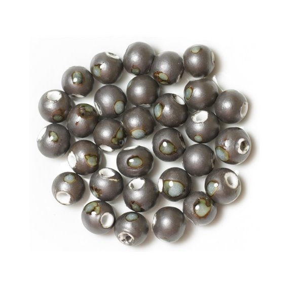 10pc - Perles Céramique Porcelaine Boules 10mm Gris Métallisé   4558550013392