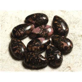 1Stk - Anhänger Halbedelstein - Rhodonit Tropfen 25x15mm Rose Schwarz Grau - 4558550013521