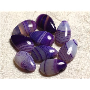 1pc - Pendentif Pierre semi précieuse - Agate Goutte 25x15mm Violet mauve blanc - 4558550013576
