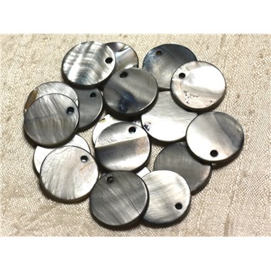 10pc - Perles Breloques Pendentifs Nacre Ronds 20mm Gris Noir  4558550013590