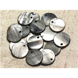 10pc - Mother of Pearl Pendants Charms Round 20mm Gray Black 4558550013590