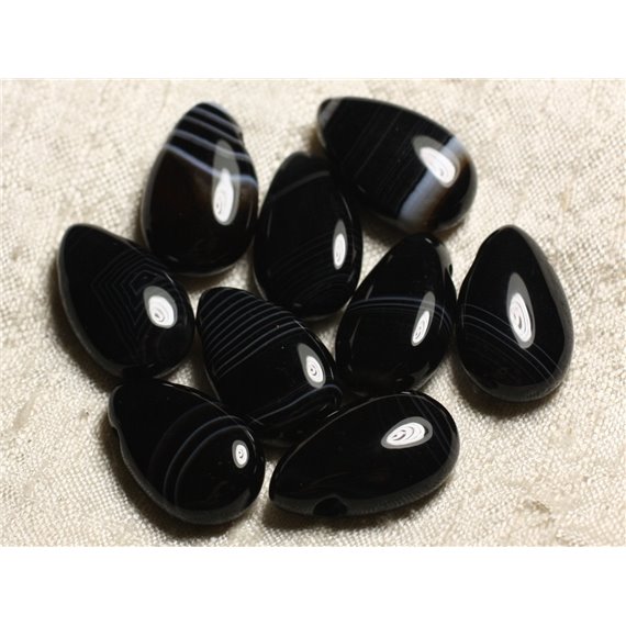 1pc - Pendentif Pierre semi précieuse - Agate Goutte 25x15mm Noir Blanc - 4558550013620