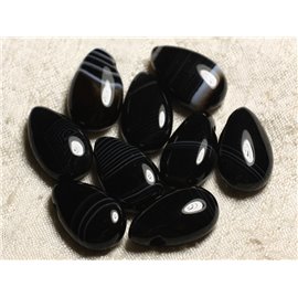 1pc - Semi Precious Stone Pendant - Black Agate Drop 25mm 4558550013620