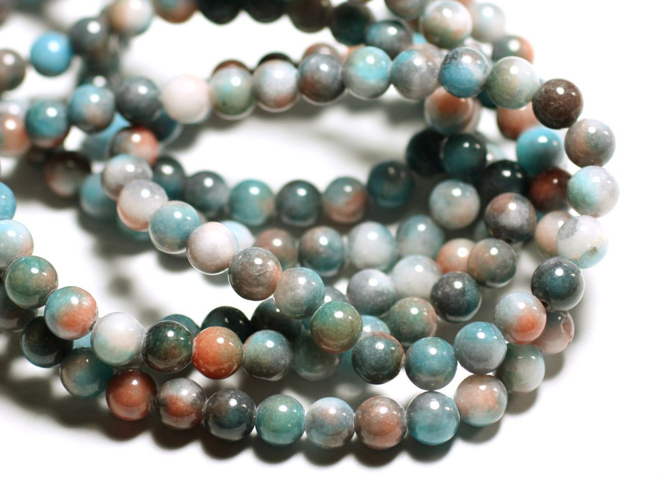 20pc - Perles de Pierre - Jade Boules 6mm Bleu Turquoise Orange - 4558550013910 