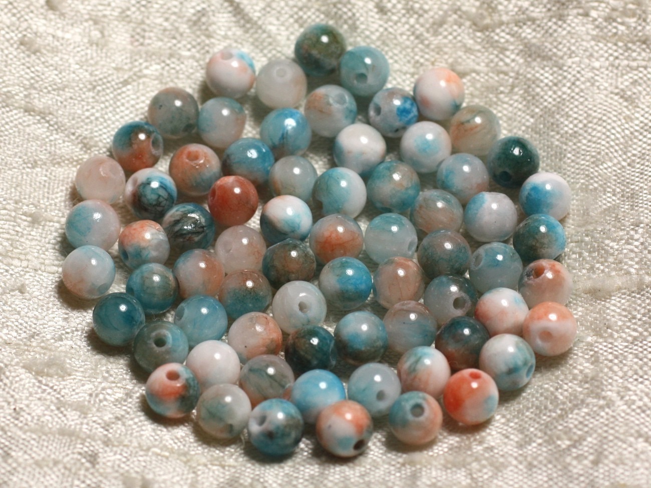 20pc - Perles de Pierre - Jade Bleu Turquoise Orange 4mm   4558550013934