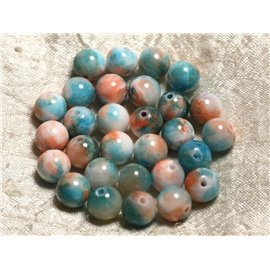 10st - Stenen kralen - Jade Blauw Turquoise Oranje Ballen 10mm 4558550013958
