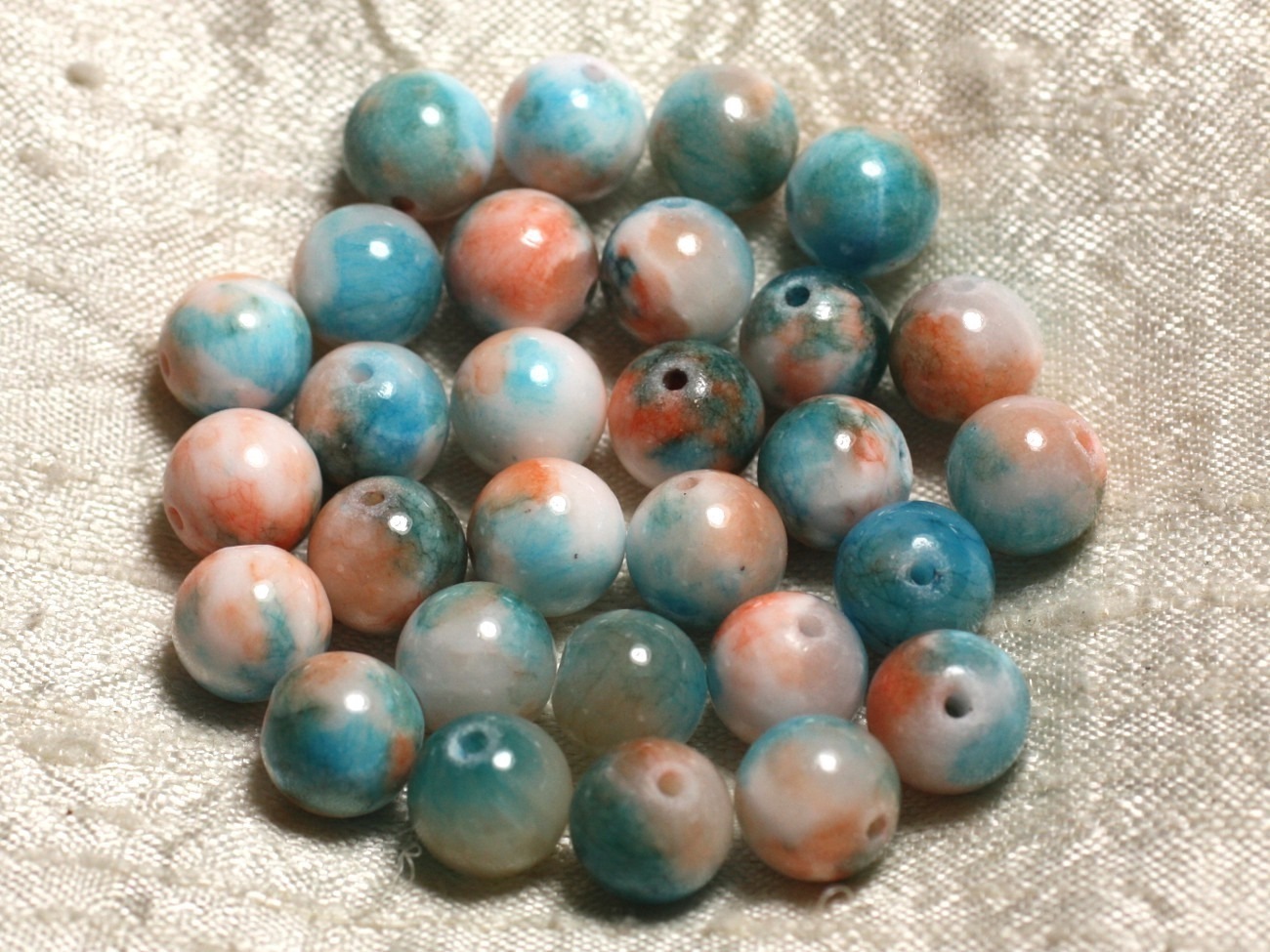 10pc - Perles de Pierre - Jade Bleu Turquoise Orange Boules 10mm   4558550013958