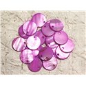 10pc - Perles Breloques Pendentifs Nacre Ronds 20mm Violet Rose Fuchsia - 4558550014306
