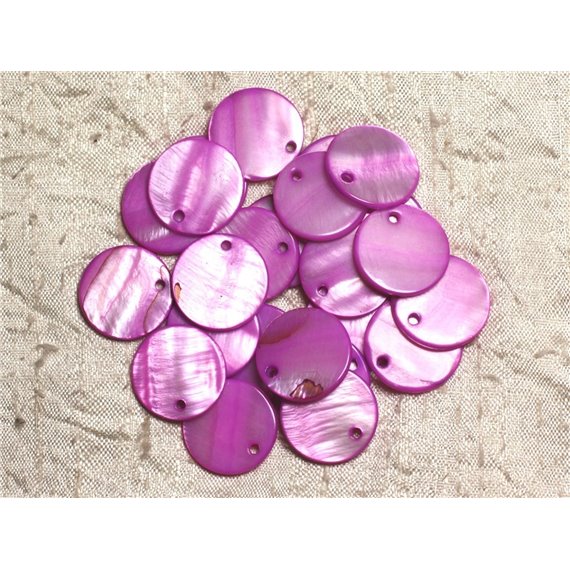 10pc - Perles Breloques Pendentifs Nacre Ronds 20mm Violet Rose  4558550014306