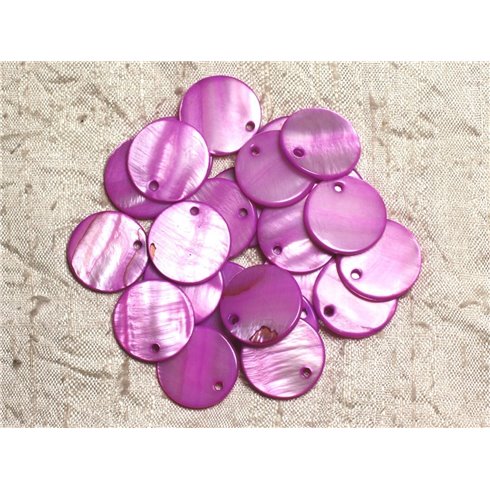 10pc - Perles Breloques Pendentifs Nacre Ronds 20mm Violet Rose Fuchsia - 4558550014306