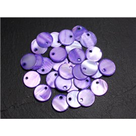 10pc - Dijes de perlas Colgantes Nácar Paletas redondas 11 mm Púrpura 4558550014313