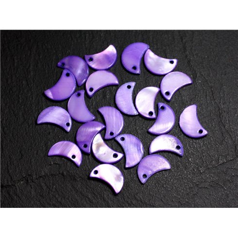 10pc - Perles Breloques Pendentifs Nacre Lune 13mm Violet  4558550014757 