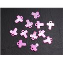 10pc - Perles Breloques Pendentifs Nacre Croix 12mm Rose Bonbon Fluo - 4558550014337