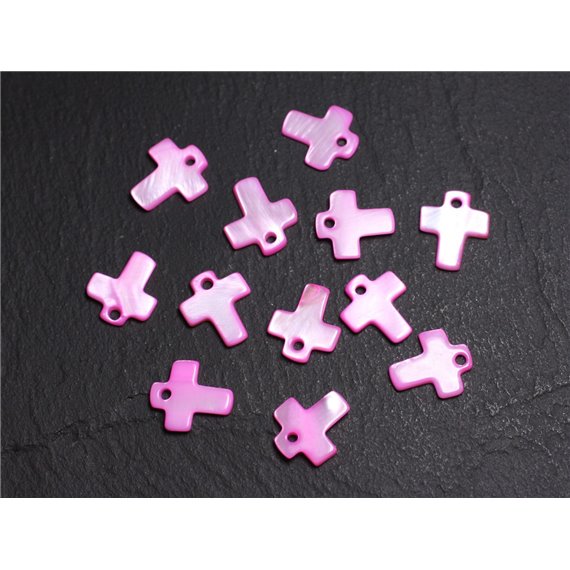 10pc - Perles Breloques Pendentifs Nacre Croix 12mm Rose  4558550014337