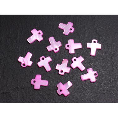10pc - Perles Breloques Pendentifs Nacre Croix 12mm Rose Bonbon Fluo - 4558550014337