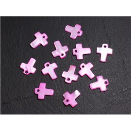 10pc - Colgantes con dijes de perlas Cruz de nácar 12 mm Rosa 4558550014337