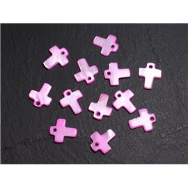 10Stk - Perlen Charms Anhänger Perlmutt Kreuz 12mm Pink Candy Fluoreszierend - 4558550014337