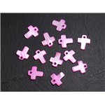 10pc - Perles Breloques Pendentifs Nacre Croix 12mm Rose  4558550014337