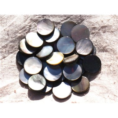 2pc - Perles Nacre noire naturelle - Palets 15mm   4558550014351 