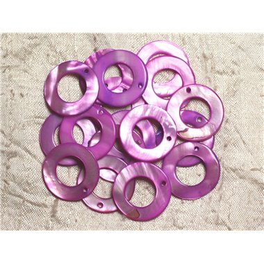10pc - Perles Breloques Pendentifs Nacre Donuts Cercles 25mm violet rose fuchsia magenta - 4558550014375