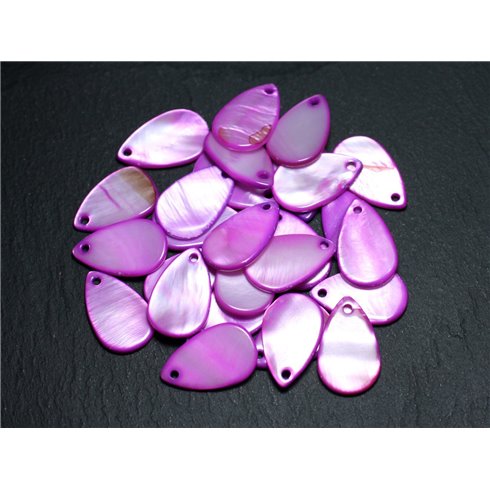 10pc - Perles Breloques Pendentifs Nacre Gouttes 19mm Violet Rose  4558550014405