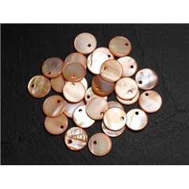 10pc - Pearls Charms Pendants Mother of Pearl Round Palets 11mm Orange 4558550014412
