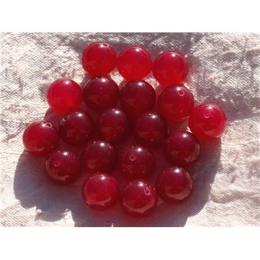 8pc - Perles de Pierre - Jade Boules 12mm Rouge Rose Framboise   4558550014429
