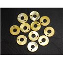 10pc - Perles Breloques Pendentifs Nacre Donuts Cercles 15mm jaune - 4558550014504