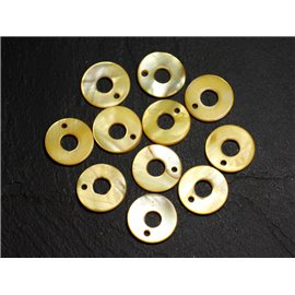 10Stk - Perlen Charms Anhänger Perlmutt Donuts Kreise 15mm gelb - 4558550014504