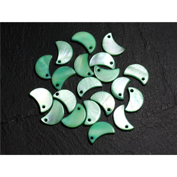 10pc - Perles Breloques Pendentifs Nacre Lune 13mm Vert   4558550014597