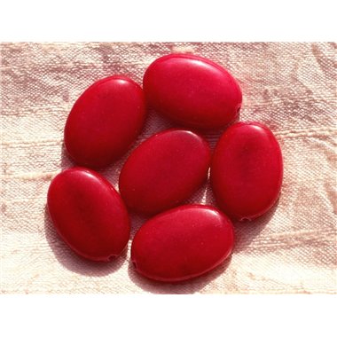 1pc - Perle de Pierre - Jade Rouge Rose Framboise Ovale 25x18mm   4558550014634