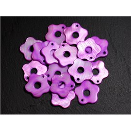 10pc - Pearls Charms Pendants Mother of Pearl Flowers 19mm Purple Pink 4558550014658