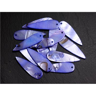 10pc - Perles Breloques Pendentifs Nacre Gouttes 35mm Bleu Violet indigo - 4558550014689