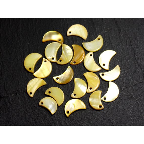 10pc - Perles Breloques Pendentifs Nacre Lune 13mm Jaune  4558550014740