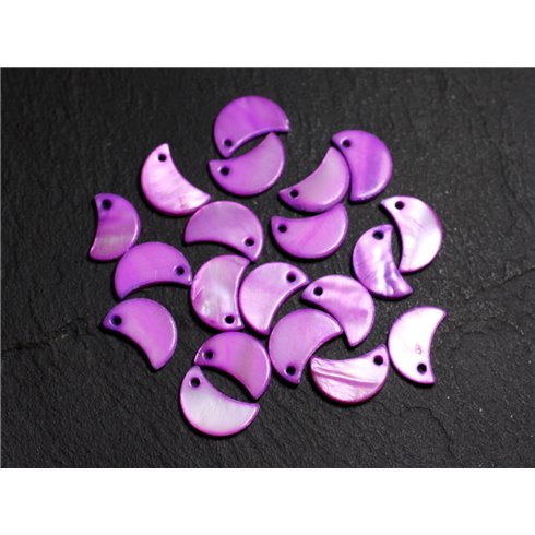 10pc - Perles Breloques Pendentifs Nacre Lune 13mm Violet Rose  4558550014320 