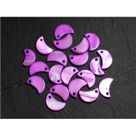 10Stk - Perlen Charms Anhänger Perlmutt Mond 13mm Lila Pink 4558550014320 