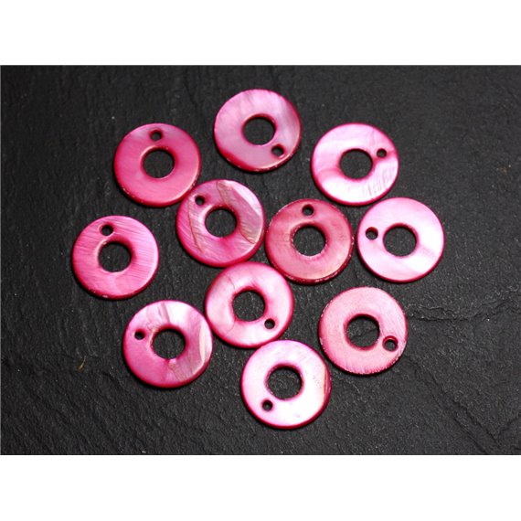 10pc - Perles Breloques Pendentifs Nacre Cercles 15mm Rouge Rose  4558550014795