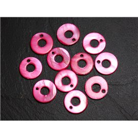 10Stk - Perlen Charms Anhänger Perlmutt Donuts Kreise 15mm rot rosa himbeere fuchsia - 4558550014795