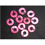 10pc - Perles Breloques Pendentifs Nacre Cercles 15mm Rouge Rose  4558550014795
