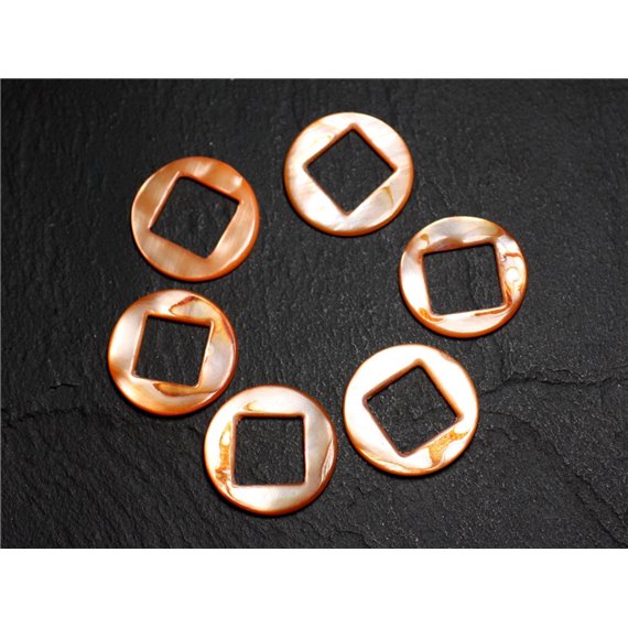 2pc - Perles Composants Connecteurs Nacre Cercles et Losanges 19mm Orange  4558550014801