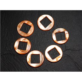 2pc - Beads Components Connectors Mother of Pearl Circles and Diamonds 19mm Orange 4558550014801