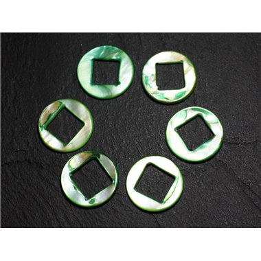 2pc - Perles Composants Connecteurs Nacre Cercles et Losanges 19mm Vert  4558550014849